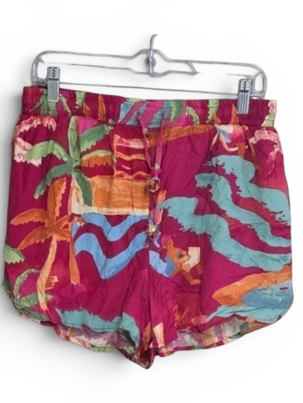C & C California Red Mulitcolor Floral Tassel Drawstring Shorts Size Large